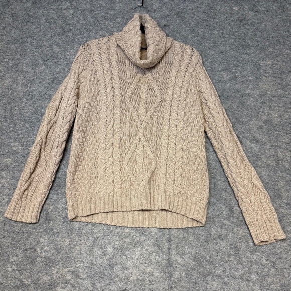 Inis Crafts Ireland Beige Cable Knit Turtleneck Sweater 100% Merino Wool Women S - Picture 9 of 12